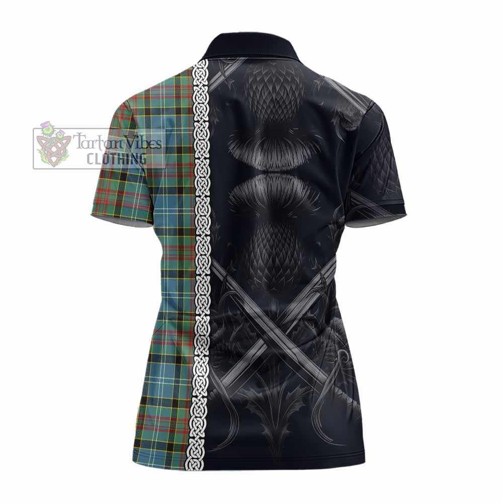 Tartan Vibes Clothing Cathcart Tartan Women's Polo Shirt with Family Crest Cross Sword Thistle Celtic Vibes