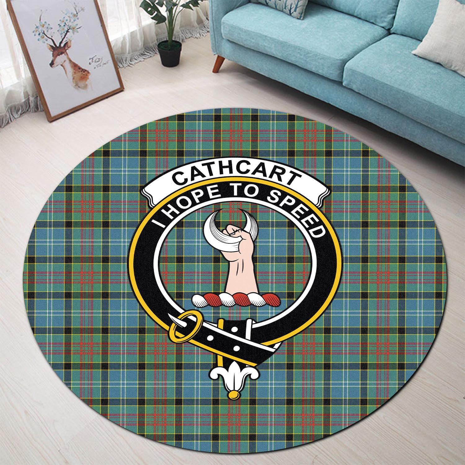 Cathcart Tartan Round Rug with Family Crest - Tartanvibesclothing
