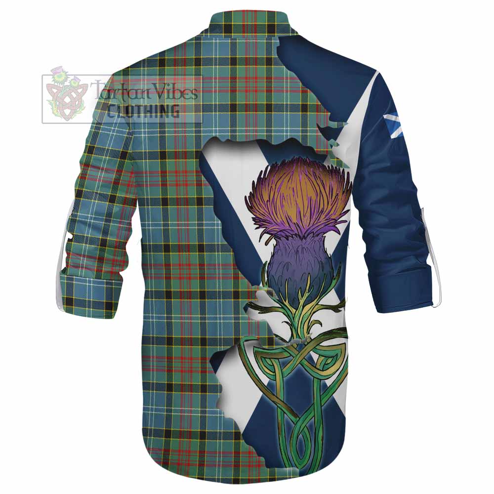 Tartan Vibes Clothing Cathcart Tartan Family Crest Ghillie Kilt Shirt Scottish Thistle Celtic Inspired