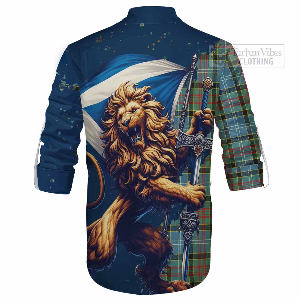 Tartan Vibes Clothing Cathcart Tartan Family Crest Ghillie Kilt Shirt with Scottish Majestic Lion