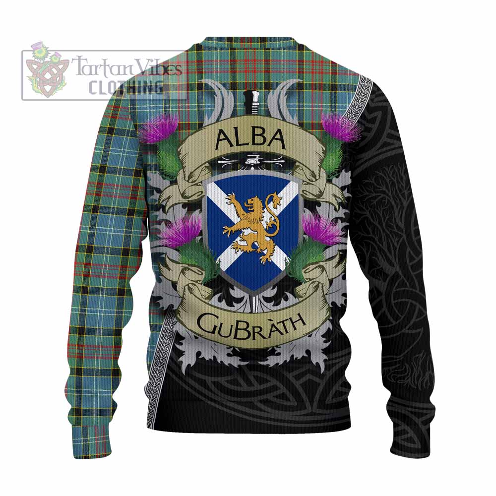 Tartan Vibes Clothing Cathcart Tartan Family Crest Knitted Sweater Lion Rampant Royal Thistle Shield Celtic Inspired