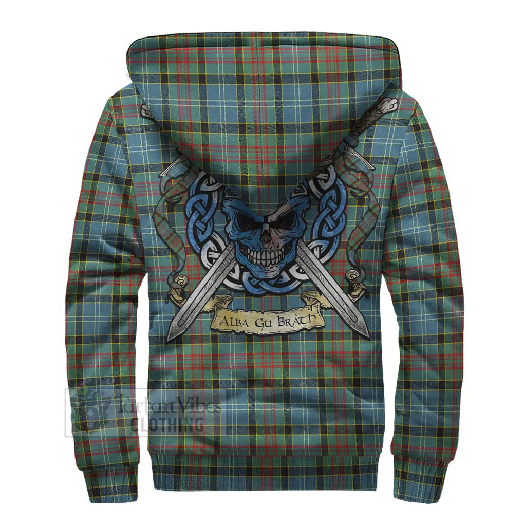 Tartan Vibes Clothing Cathcart Tartan Sherpa Hoodie with Family Crest Celtic Skull Style
