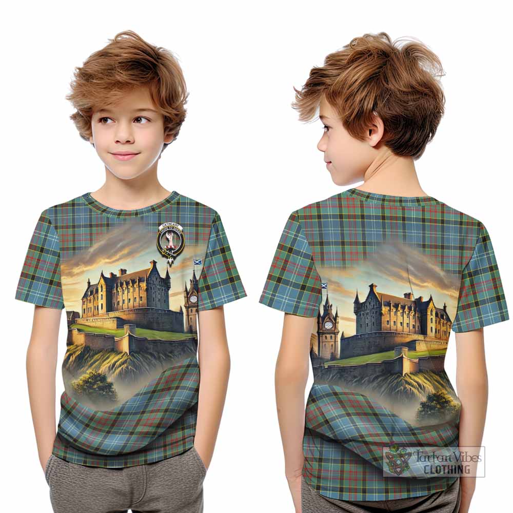 Tartan Vibes Clothing Cathcart Tartan Family Crest Kid T-Shirt with Scottish Ancient Castle Style