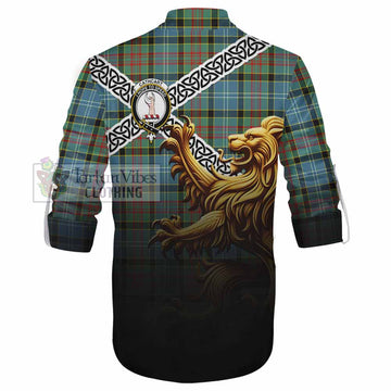 Cathcart Crest Tartan Ghillie Kilt Shirt with Golden Lion Emblem Celtic Style