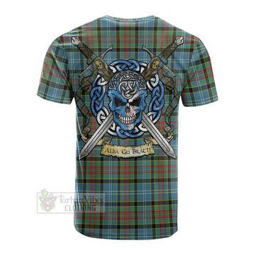 Tartan Vibes Clothing Cathcart Tartan Cotton T-shirt with Family Crest Celtic Skull Style