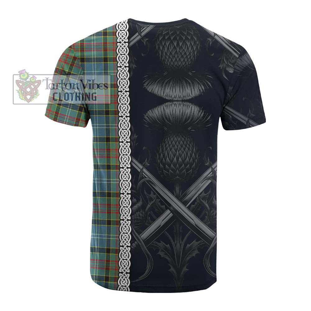 Tartan Vibes Clothing Cathcart Tartan Cotton T-shirt with Family Crest Cross Sword Thistle Celtic Vibes