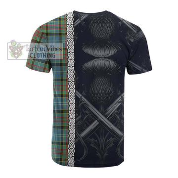 Tartan Vibes Clothing Cathcart Tartan Cotton T-shirt with Family Crest Cross Sword Thistle Celtic Vibes