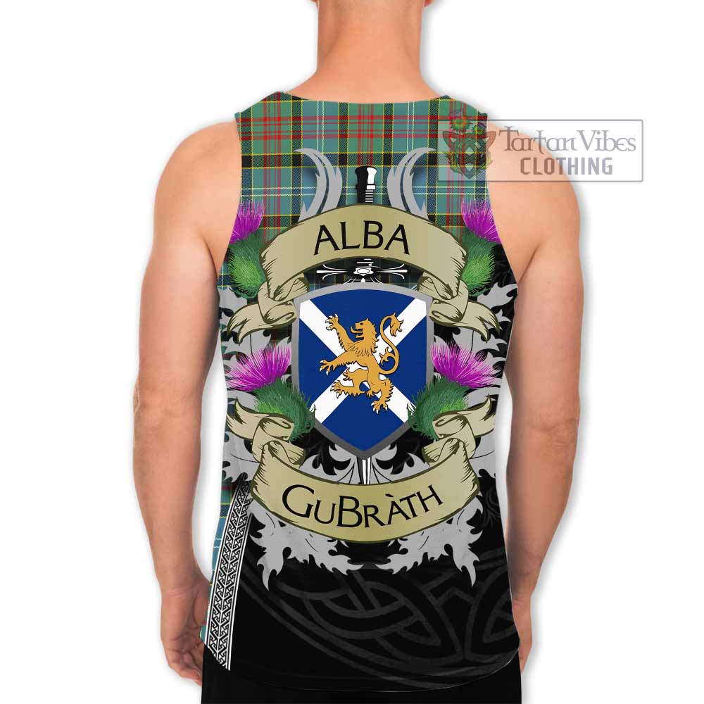 Tartan Vibes Clothing Cathcart Tartan Family Crest Men's Tank Top Lion Rampant Royal Thistle Shield Celtic Inspired