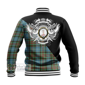 Cathcart Tartan Baseball Jacket with Family Crest and Military Logo Style - Tartanvibesclothing Shop