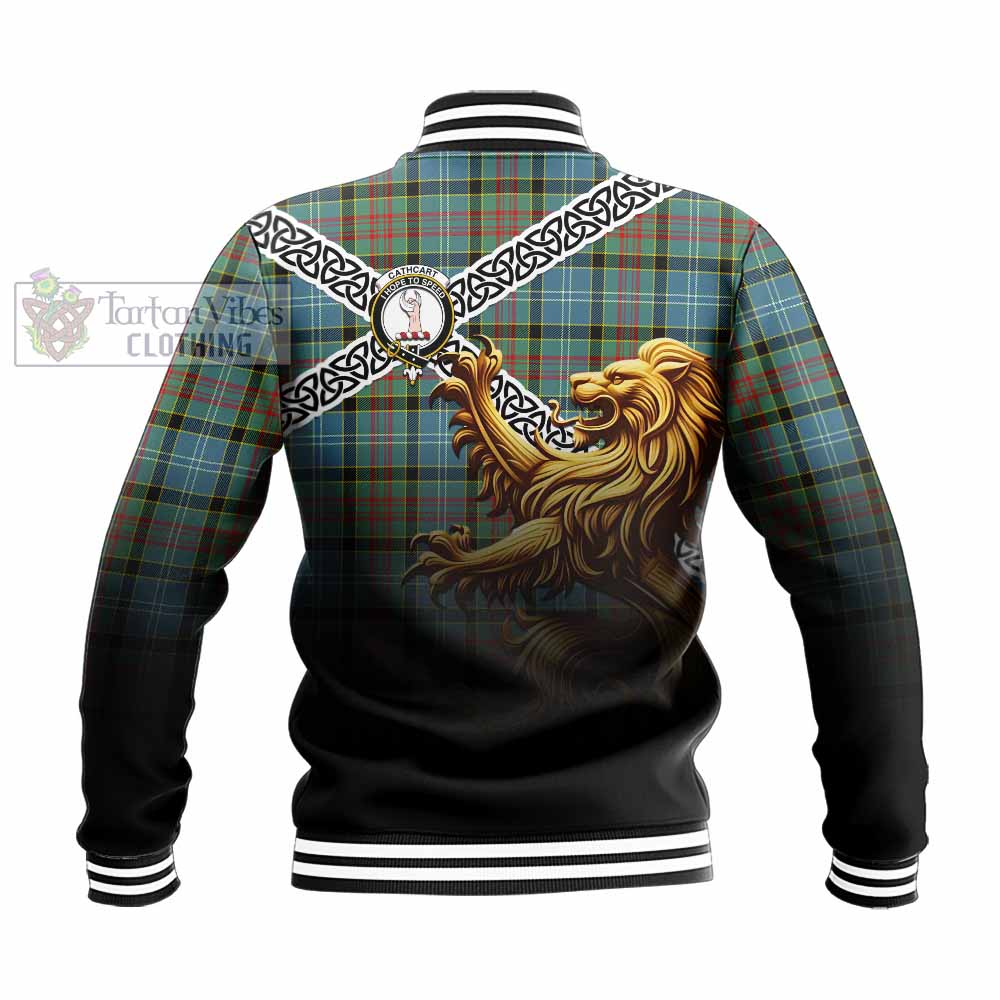 Tartan Vibes Clothing Cathcart Crest Tartan Baseball Jacket with Golden Lion Emblem Celtic Style