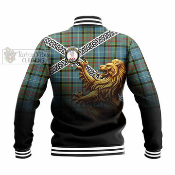 Cathcart Crest Tartan Baseball Jacket with Golden Lion Emblem Celtic Style