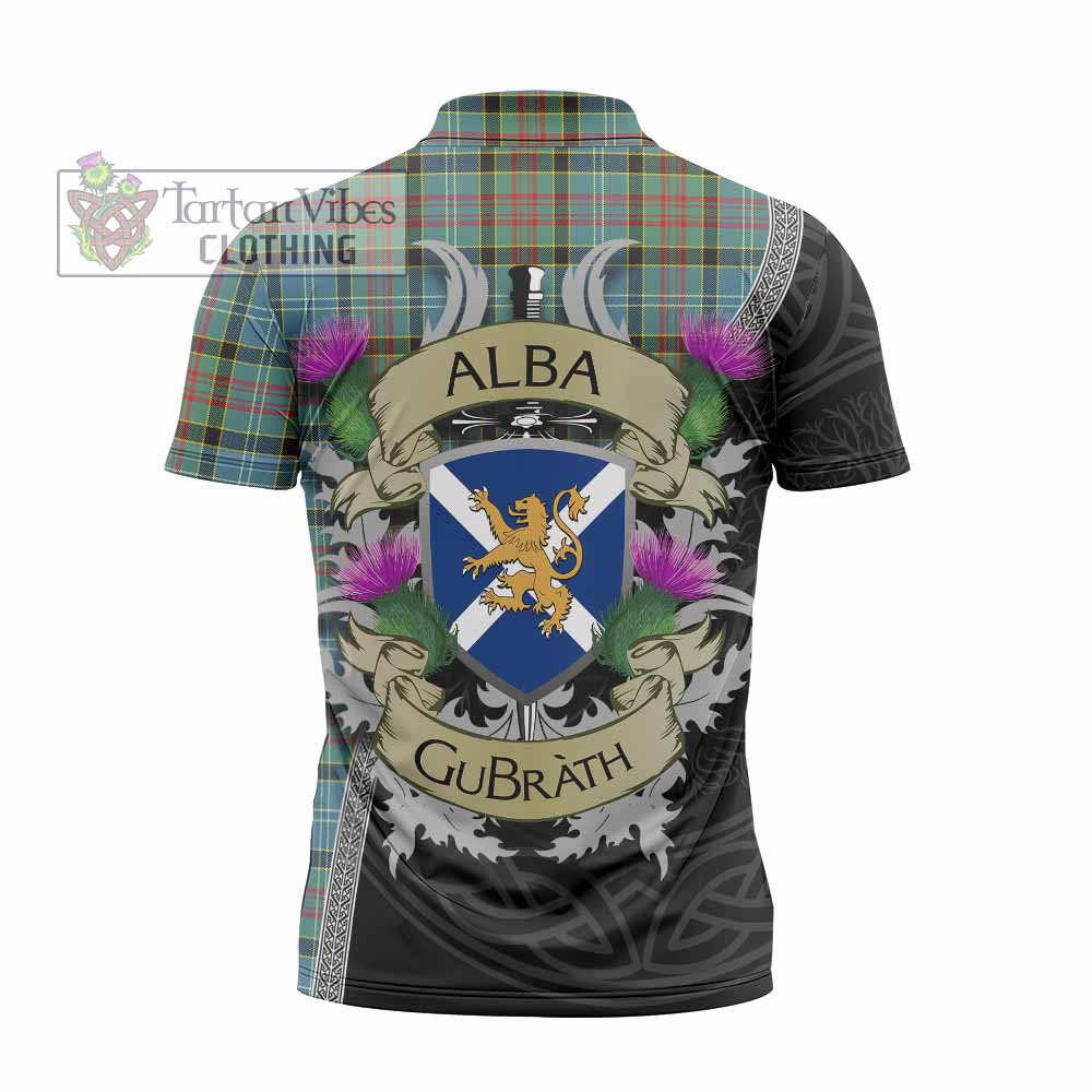 Tartan Vibes Clothing Cathcart Tartan Family Crest Zipper Polo Shirt Lion Rampant Royal Thistle Shield Celtic Inspired