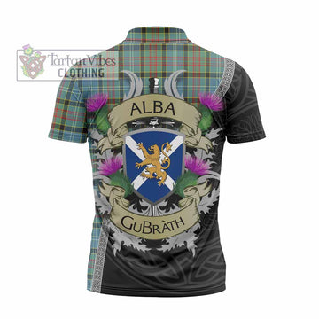 Tartan Vibes Clothing Cathcart Tartan Family Crest Zipper Polo Shirt Lion Rampant Royal Thistle Shield Celtic Inspired