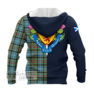 Tartan Vibes Clothing Cathcart Tartan Knitted Hoodie with Scottish Lion Royal Arm Half Style