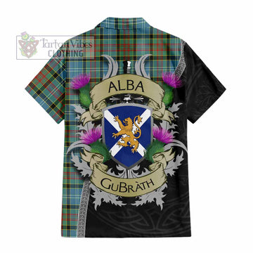 Tartan Vibes Clothing Cathcart Tartan Family Crest Short Sleeve Button Shirt Lion Rampant Royal Thistle Shield Celtic Inspired