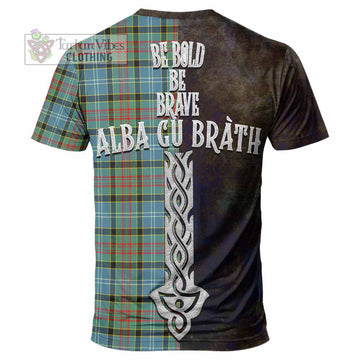 Tartan Vibes Clothing Cathcart Tartan Family Crest T-Shirt Alba Gu Brath Be Brave Lion Ancient Style