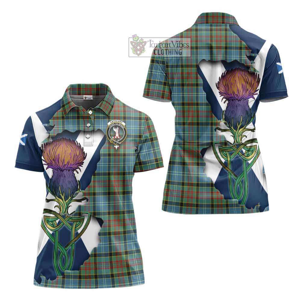 Tartan Vibes Clothing Cathcart Tartan Family Crest Women's Polo Shirt Scottish Thistle Celtic Inspired