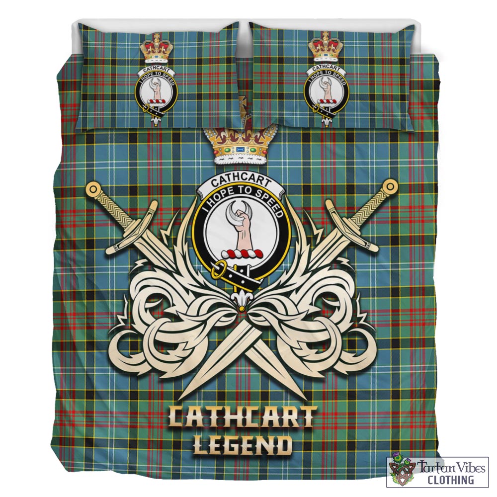 Tartan Vibes Clothing Cathcart Tartan Bedding Set with Clan Crest and the Golden Sword of Courageous Legacy