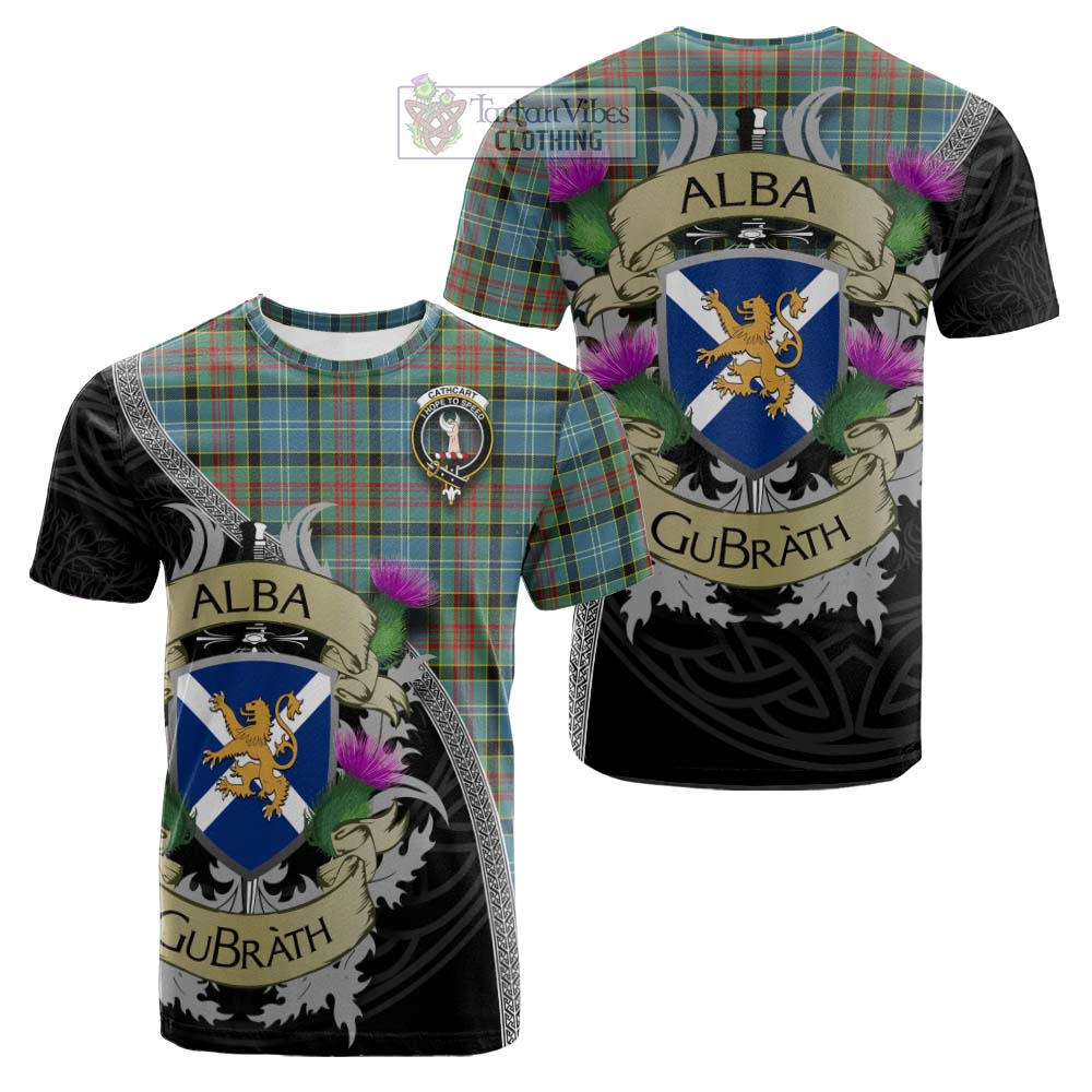Tartan Vibes Clothing Cathcart Tartan Family Crest Cotton T-shirt Lion Rampant Royal Thistle Shield Celtic Inspired