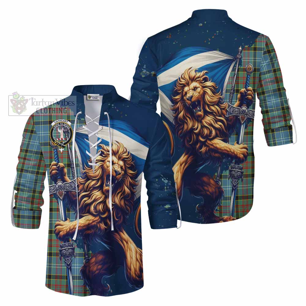 Tartan Vibes Clothing Cathcart Tartan Family Crest Ghillie Kilt Shirt with Scottish Majestic Lion