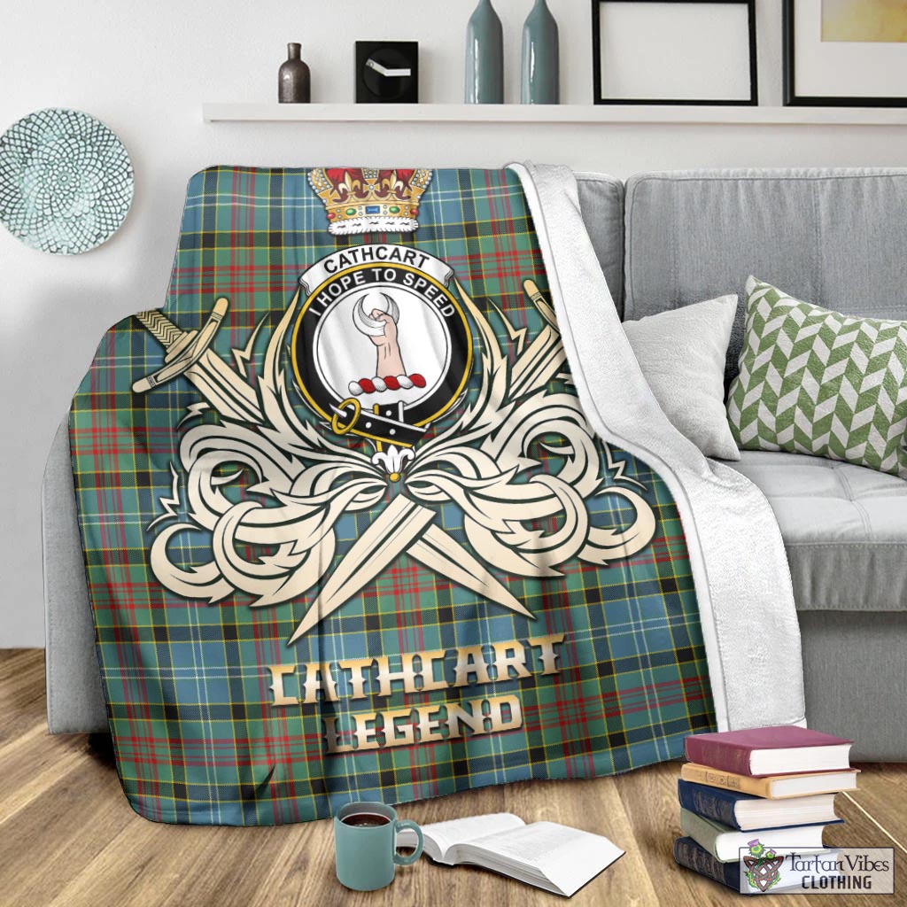 Tartan Vibes Clothing Cathcart Tartan Blanket with Clan Crest and the Golden Sword of Courageous Legacy