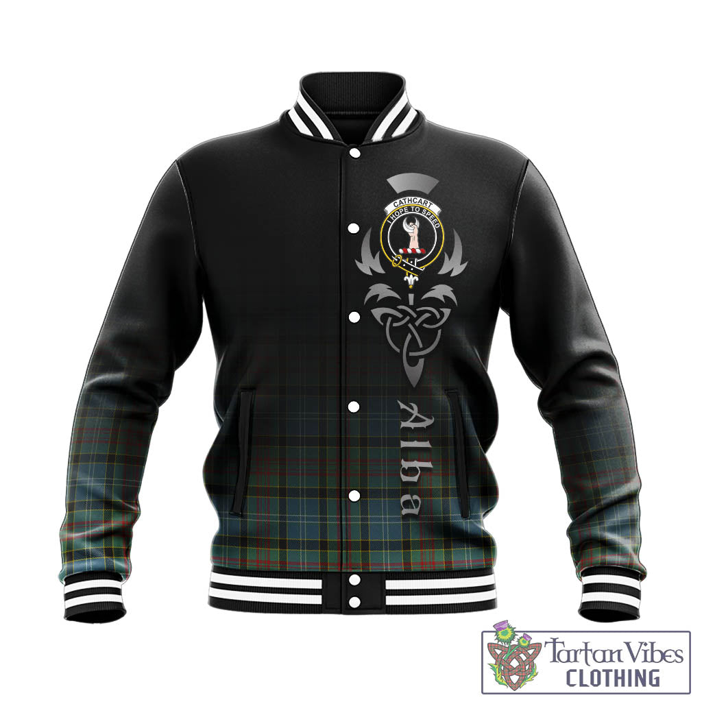 Tartan Vibes Clothing Cathcart Tartan Baseball Jacket Featuring Alba Gu Brath Family Crest Celtic Inspired