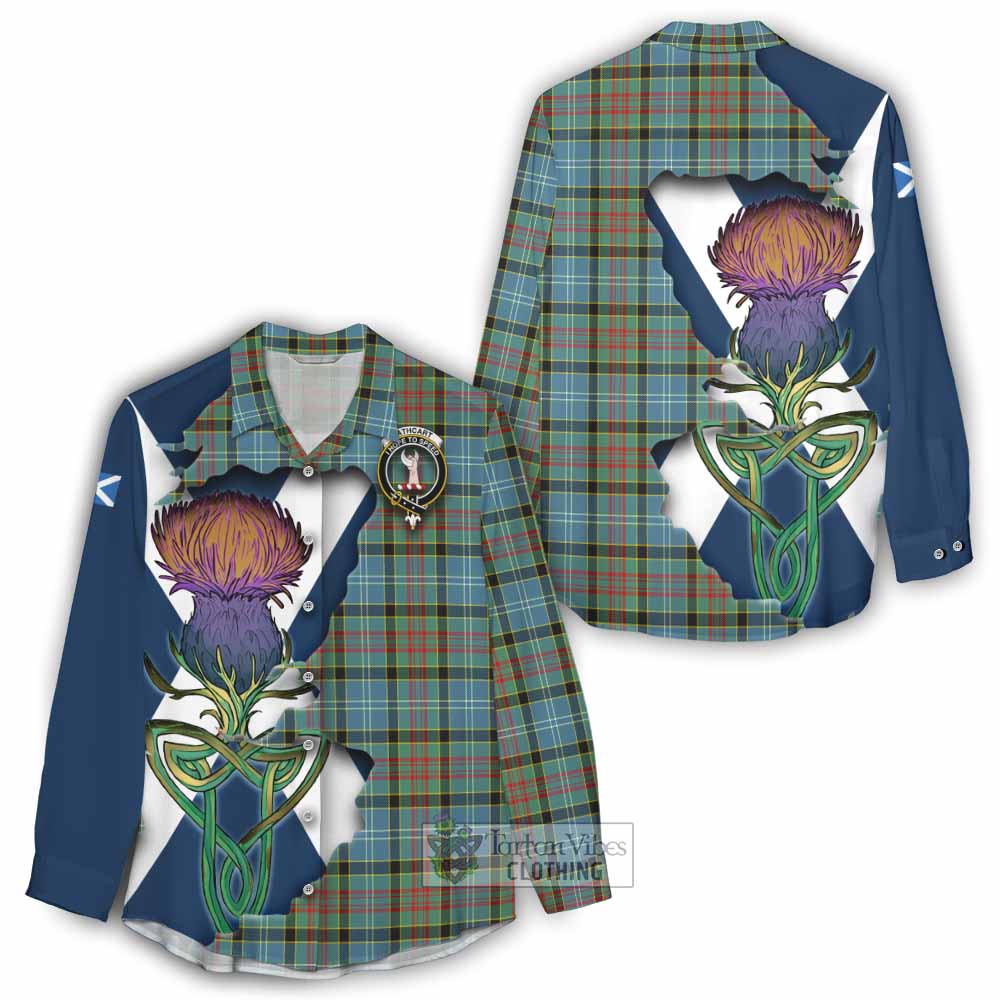 Tartan Vibes Clothing Cathcart Tartan Family Crest Women's Casual Shirt Scottish Thistle Celtic Inspired