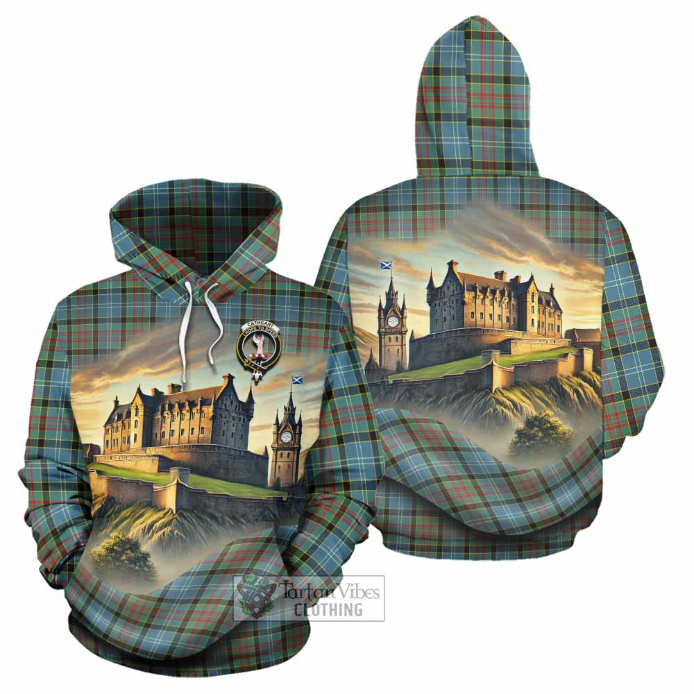 Tartan Vibes Clothing Cathcart Tartan Family Crest Hoodie with Scottish Ancient Castle Style