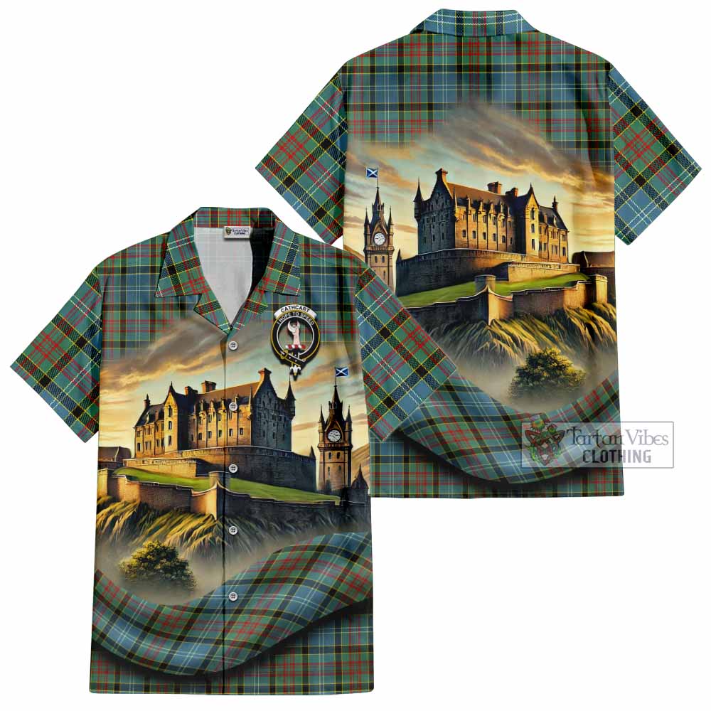 Tartan Vibes Clothing Cathcart Tartan Family Crest Short Sleeve Button Shirt with Scottish Ancient Castle Style