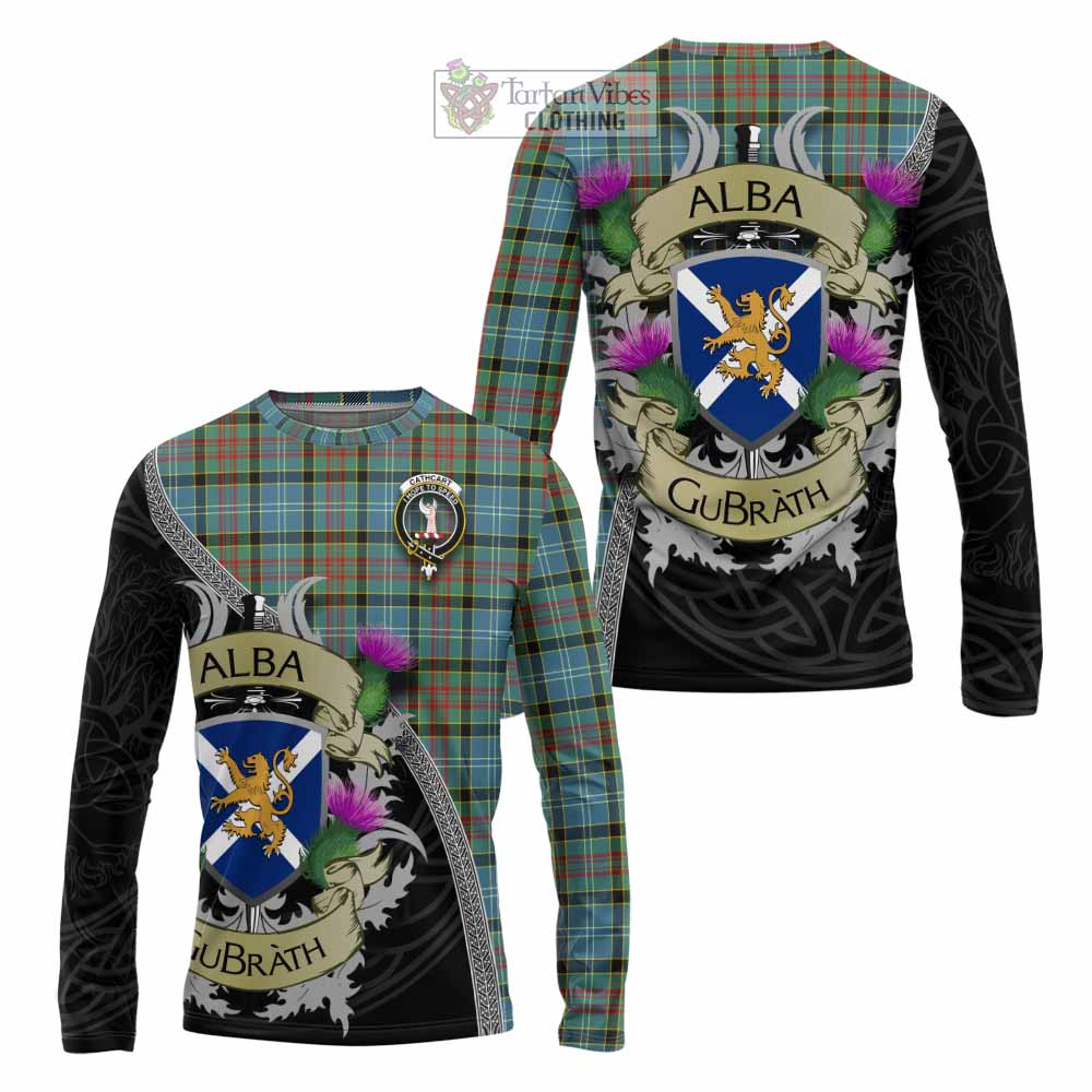 Tartan Vibes Clothing Cathcart Tartan Family Crest Long Sleeve T-Shirt Lion Rampant Royal Thistle Shield Celtic Inspired