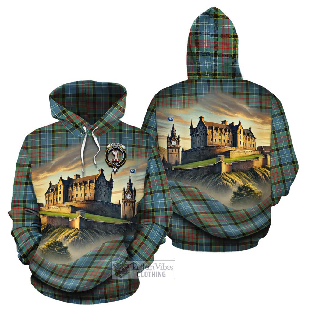Tartan Vibes Clothing Cathcart Tartan Family Crest Cotton Hoodie with Scottish Ancient Castle Style