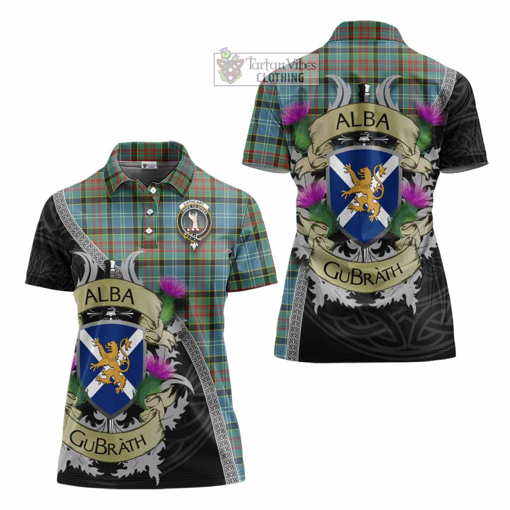 Tartan Vibes Clothing Cathcart Tartan Family Crest Women's Polo Shirt Lion Rampant Royal Thistle Shield Celtic Inspired