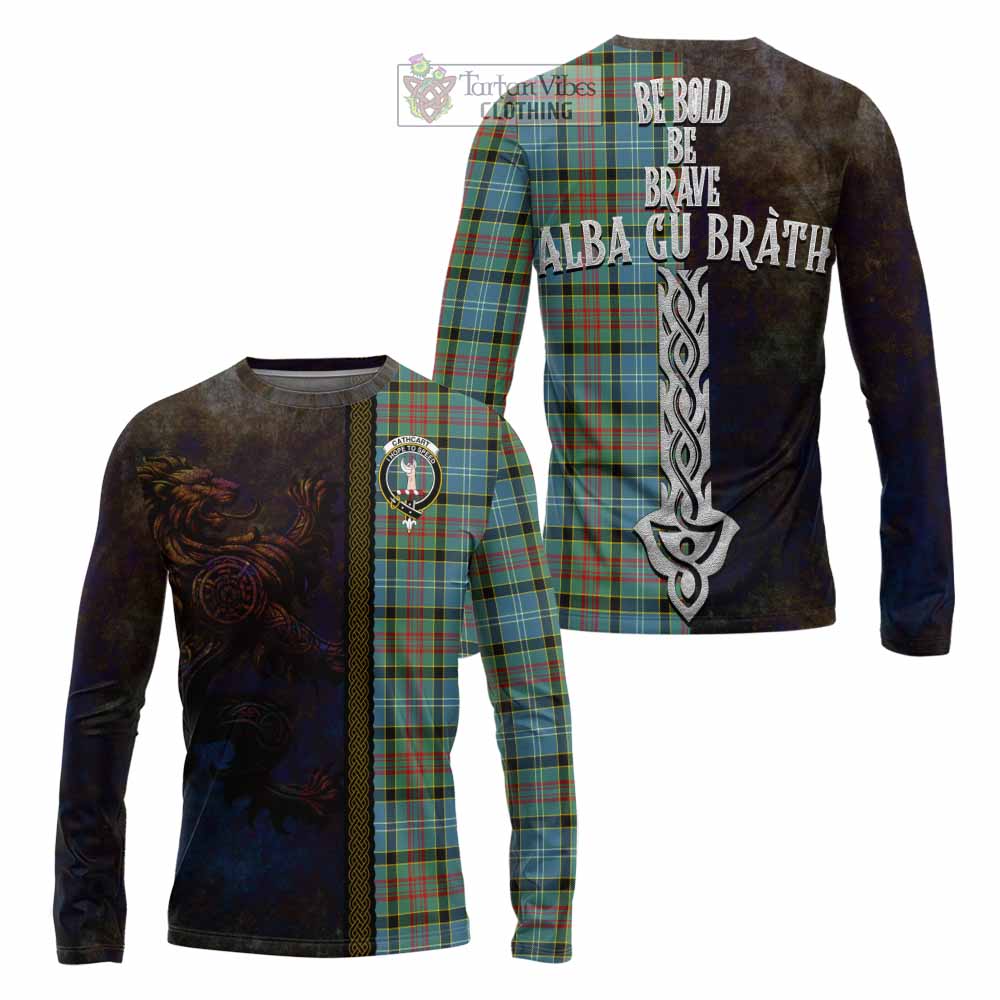 Tartan Vibes Clothing Cathcart Tartan Family Crest Long Sleeve T-Shirt Alba Gu Brath Be Brave Lion Ancient Style