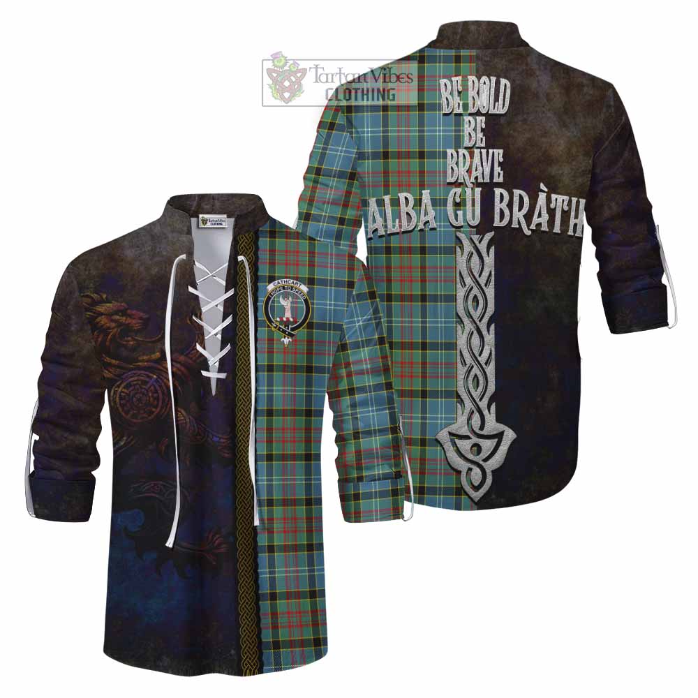 Tartan Vibes Clothing Cathcart Tartan Family Crest Ghillie Kilt Shirt Alba Gu Brath Be Brave Lion Ancient Style