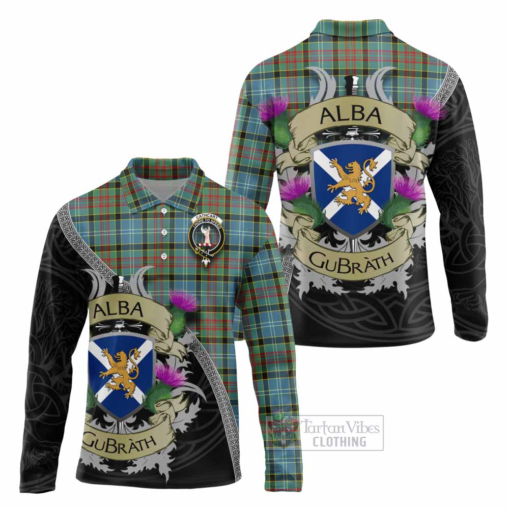 Tartan Vibes Clothing Cathcart Tartan Family Crest Long Sleeve Polo Shirt Lion Rampant Royal Thistle Shield Celtic Inspired