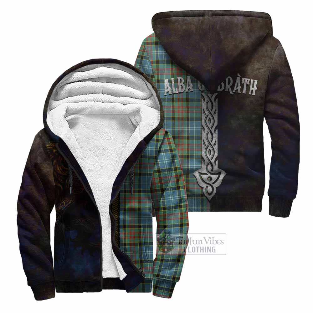 Tartan Vibes Clothing Cathcart Tartan Family Crest Sherpa Hoodie Alba Gu Brath Be Brave Lion Ancient Style