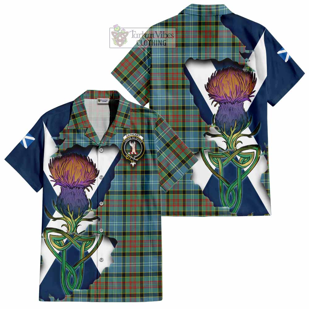 Tartan Vibes Clothing Cathcart Tartan Family Crest Short Sleeve Button Shirt Scottish Thistle Celtic Inspired