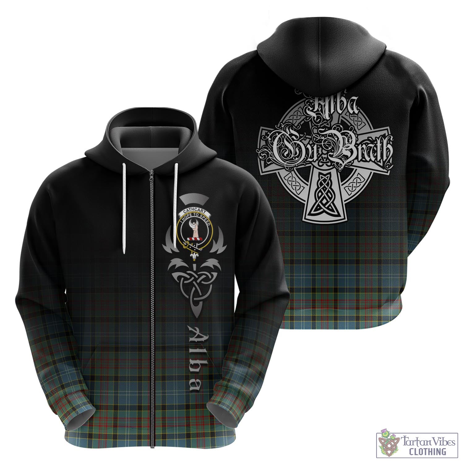 Tartan Vibes Clothing Cathcart Tartan Hoodie Featuring Alba Gu Brath Family Crest Celtic Inspired