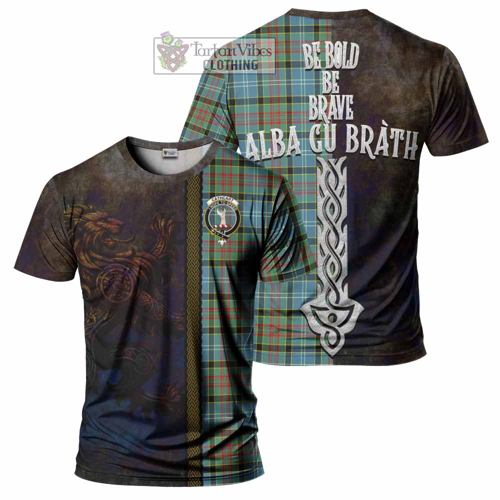 Tartan Vibes Clothing Cathcart Tartan Family Crest T-Shirt Alba Gu Brath Be Brave Lion Ancient Style