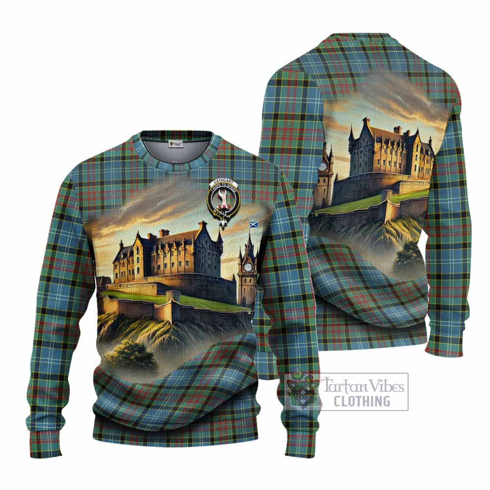 Tartan Vibes Clothing Cathcart Tartan Family Crest Knitted Sweater with Scottish Ancient Castle Style