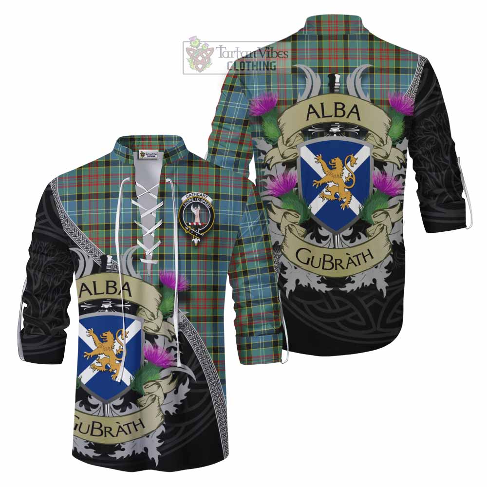 Tartan Vibes Clothing Cathcart Tartan Family Crest Ghillie Kilt Shirt Lion Rampant Royal Thistle Shield Celtic Inspired