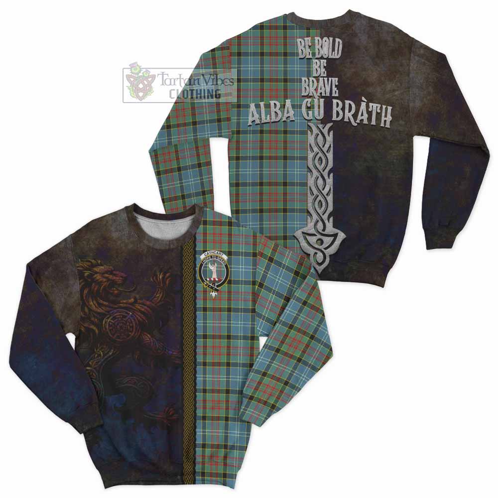 Tartan Vibes Clothing Cathcart Tartan Family Crest Sweatshirt Alba Gu Brath Be Brave Lion Ancient Style