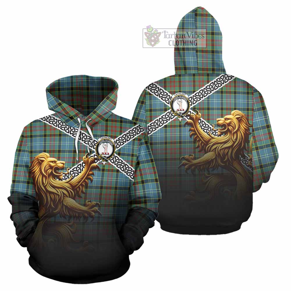 Tartan Vibes Clothing Cathcart Crest Tartan Hoodie with Golden Lion Emblem Celtic Style