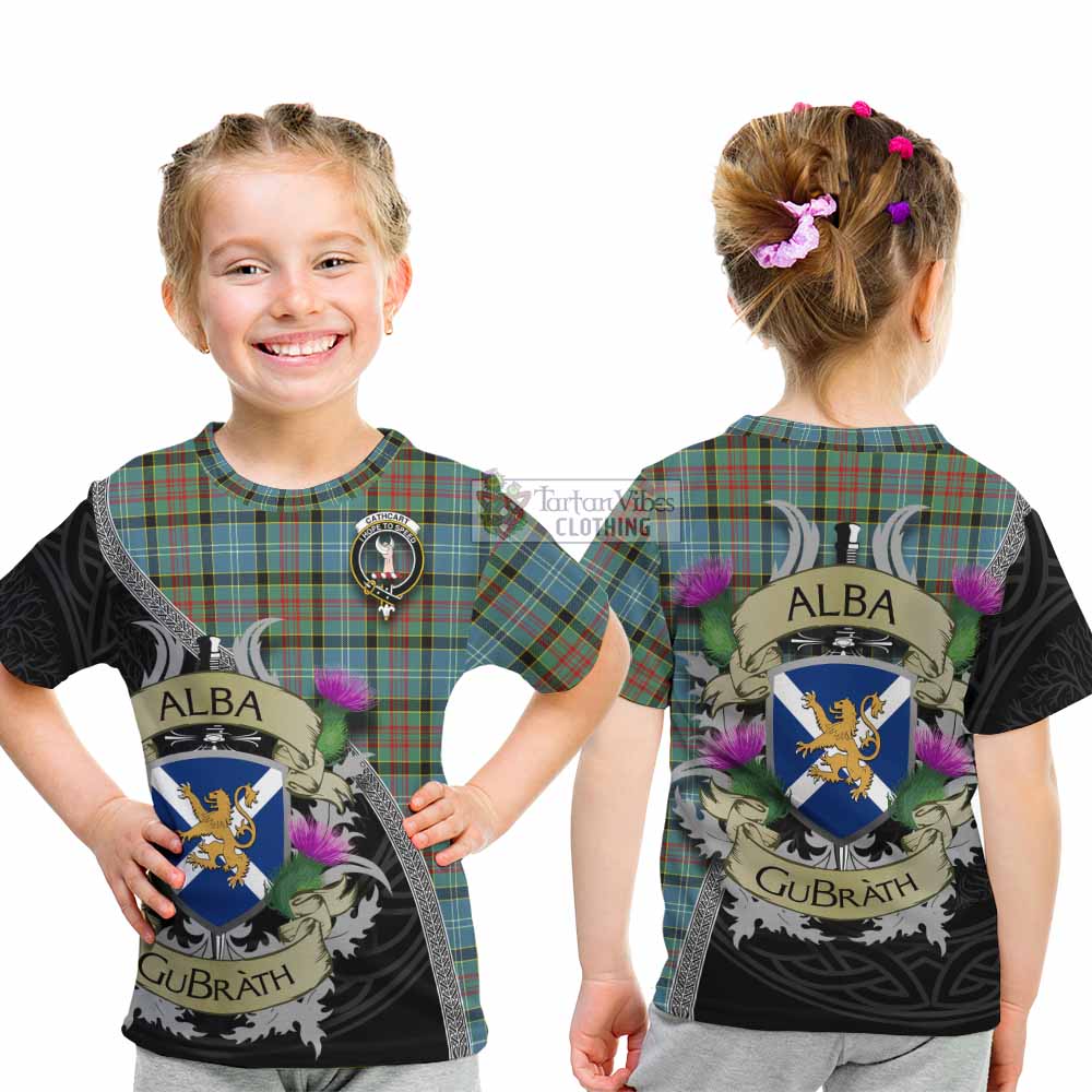 Tartan Vibes Clothing Cathcart Tartan Family Crest Kid T-Shirt Lion Rampant Royal Thistle Shield Celtic Inspired