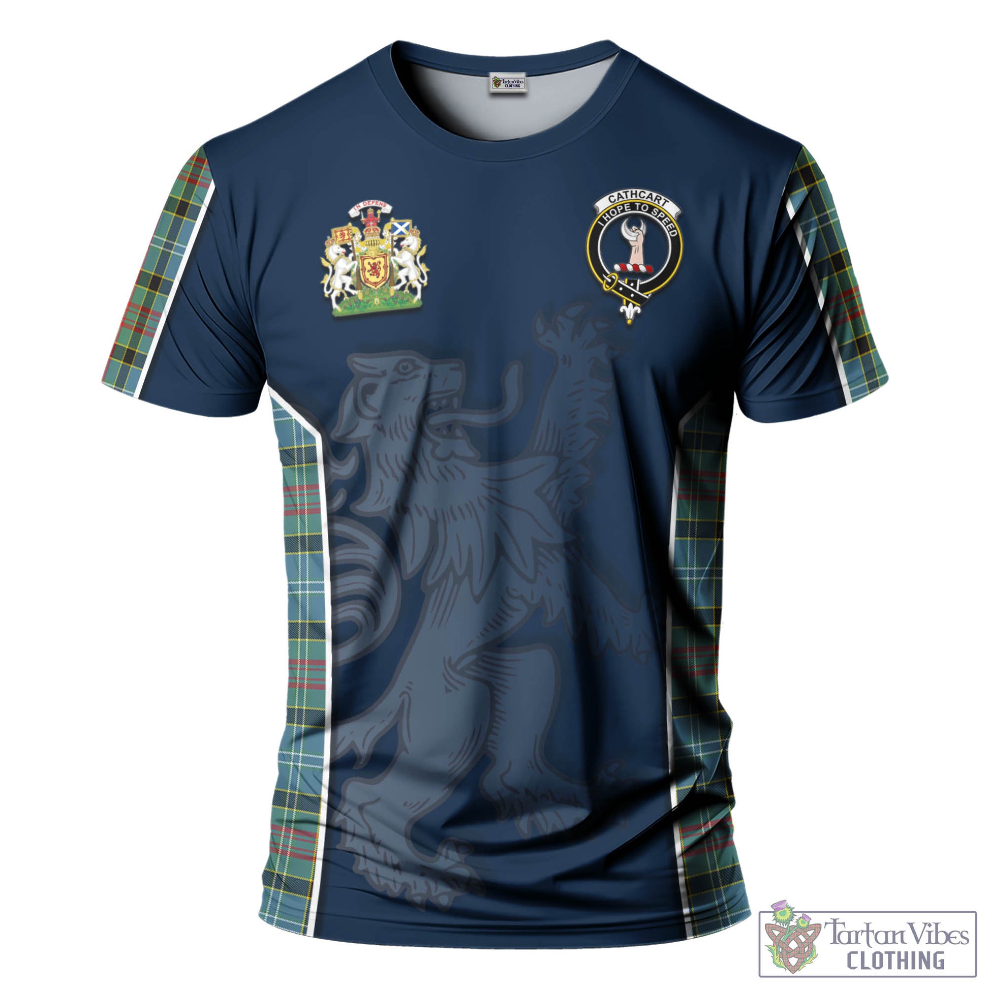 Tartan Vibes Clothing Cathcart Tartan T-Shirt with Family Crest and Lion Rampant Vibes Sport Style