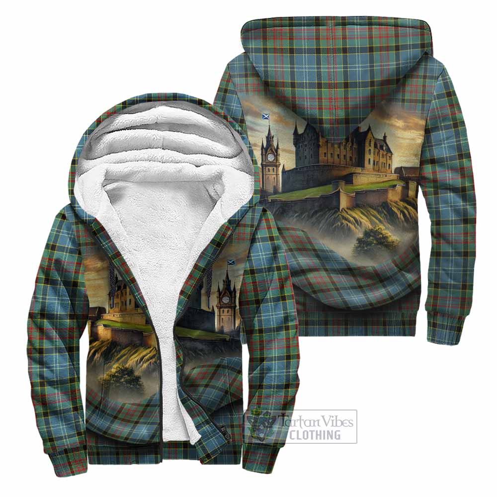 Tartan Vibes Clothing Cathcart Tartan Family Crest Sherpa Hoodie with Scottish Ancient Castle Style