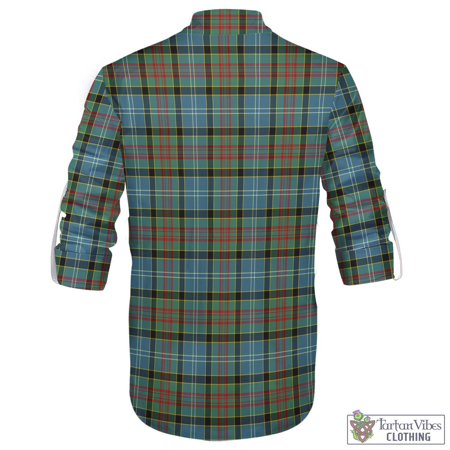 Tartan Vibes Clothing Cathcart Tartan Men's Scottish Traditional Jacobite Ghillie Kilt Shirt with Family Crest
