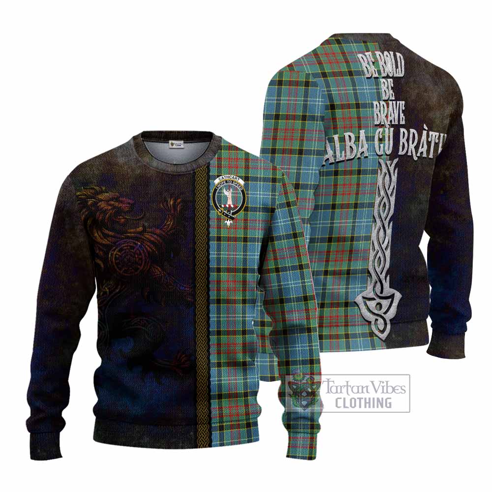 Tartan Vibes Clothing Cathcart Tartan Family Crest Knitted Sweater Alba Gu Brath Be Brave Lion Ancient Style