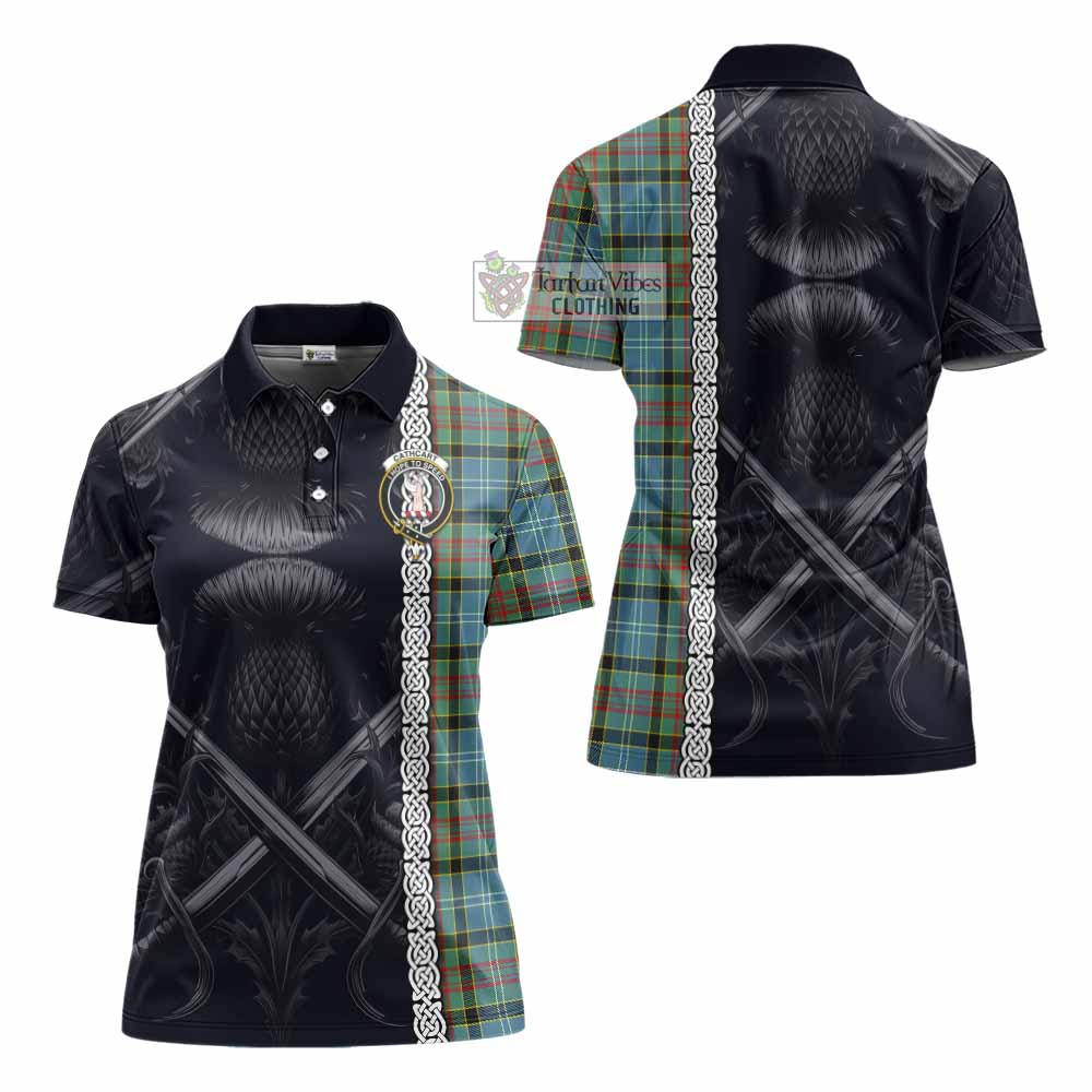 Tartan Vibes Clothing Cathcart Tartan Women's Polo Shirt with Family Crest Cross Sword Thistle Celtic Vibes