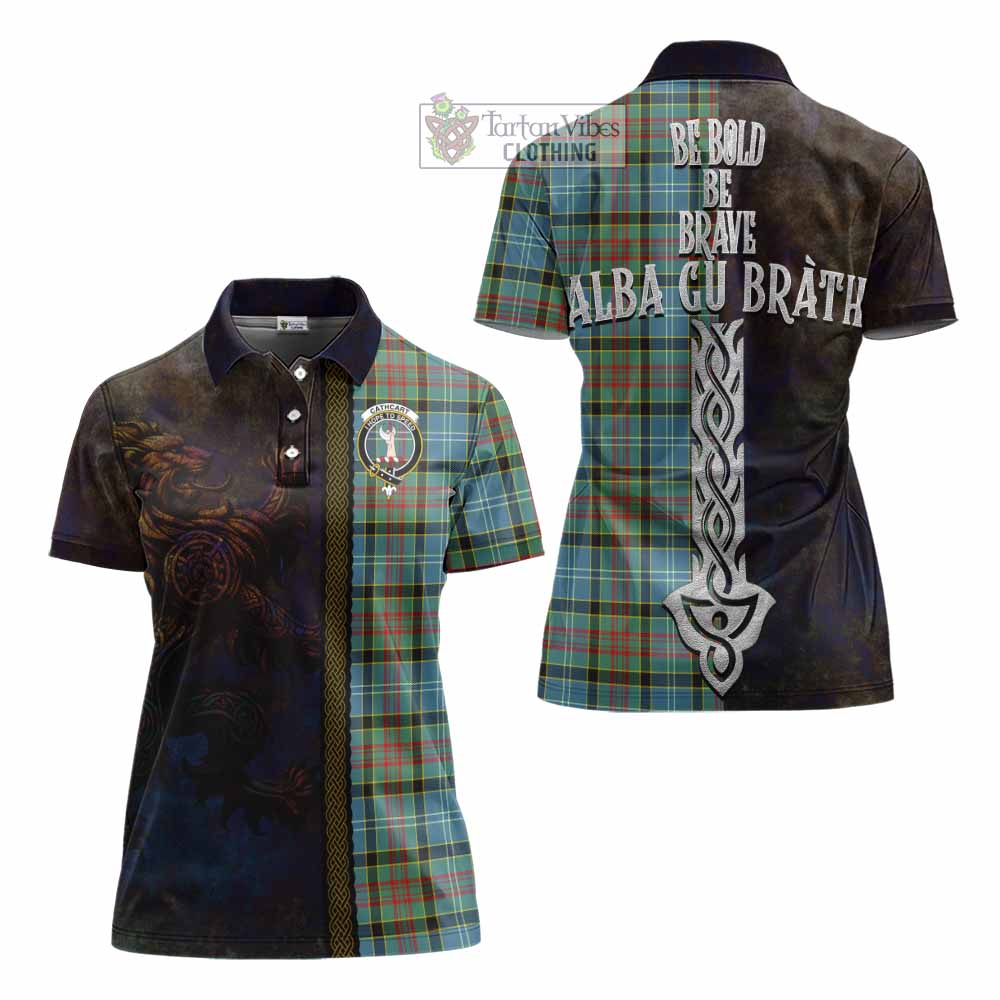 Tartan Vibes Clothing Cathcart Tartan Family Crest Women's Polo Shirt Alba Gu Brath Be Brave Lion Ancient Style